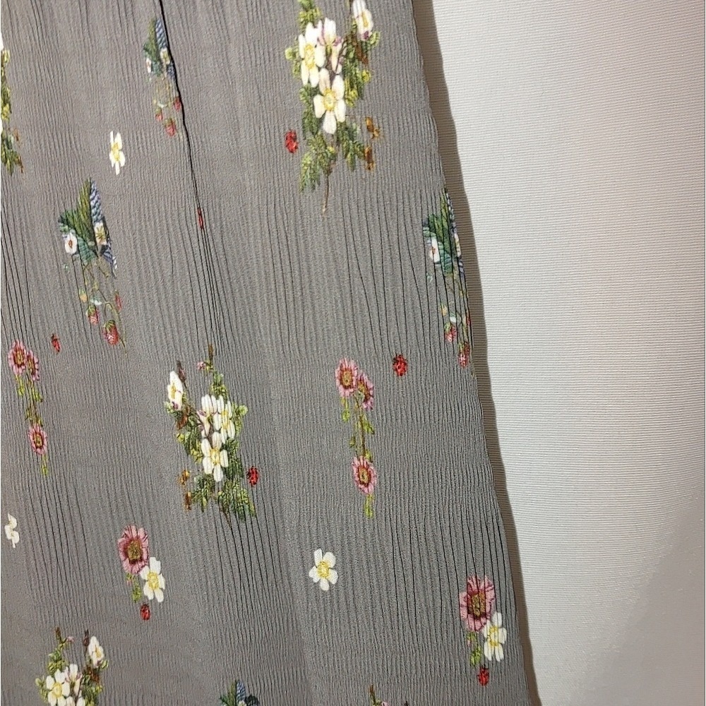 Ted‎ Baker Oracle Mock Neck Midi Ruffle Gray Pleated Sleeveless Cream Floral 1 4 - Picture 12 of 15